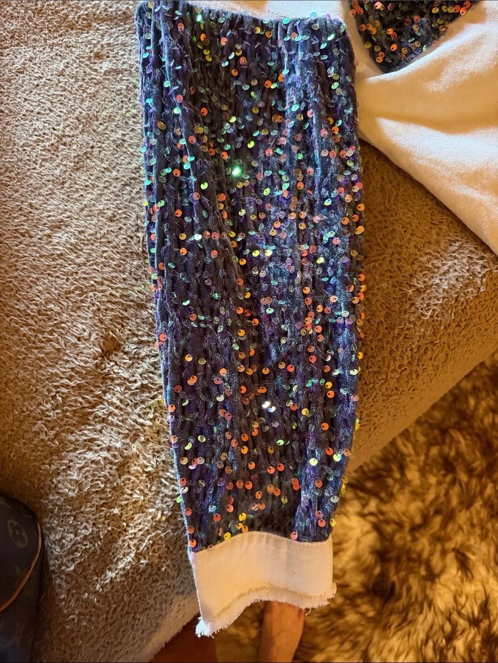 Cream Jean Jacket with Multicolor Sequin Panels